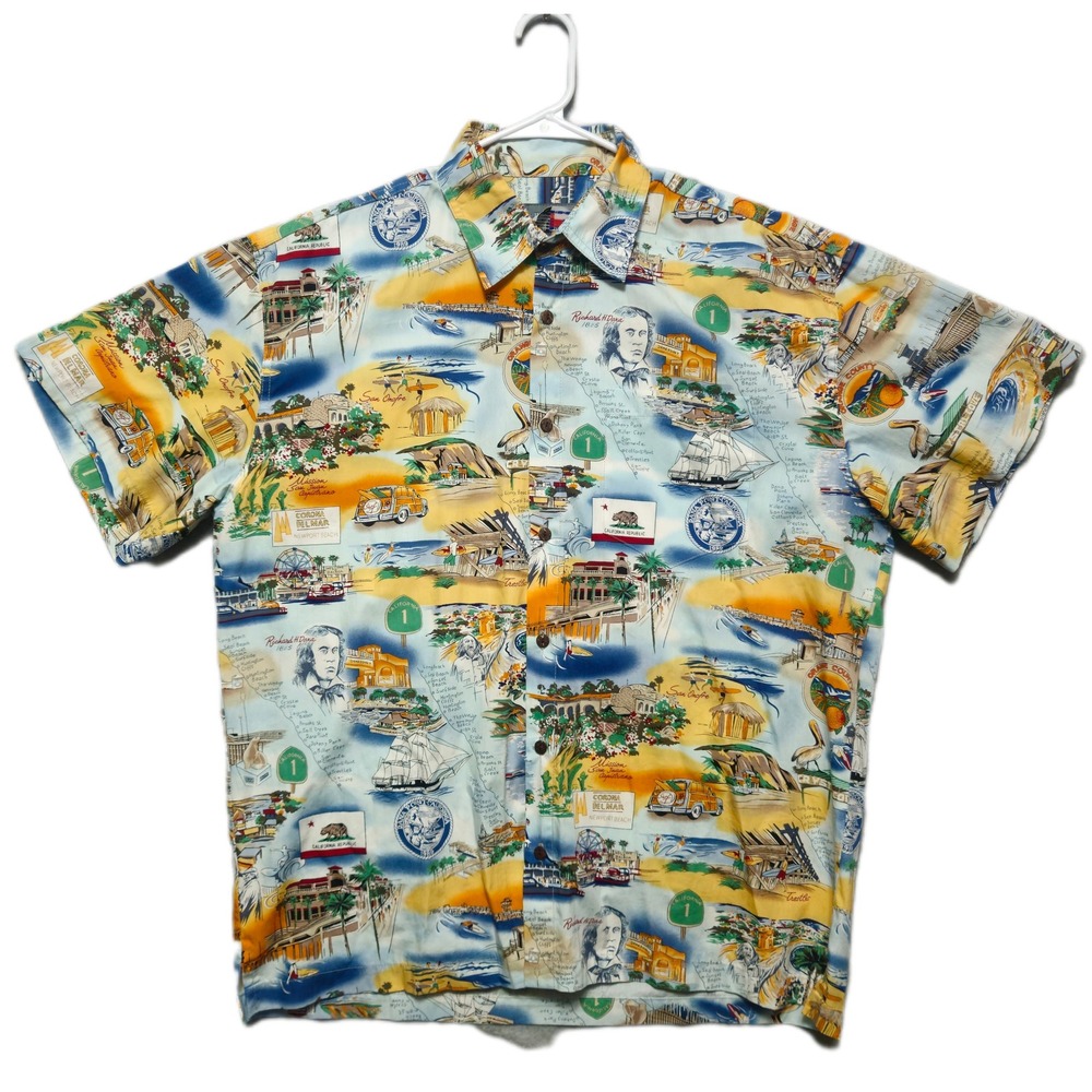 HIGH SEAS Trading Co Mens‎ Large Southern California Beach Print Hawaiian Shirt
